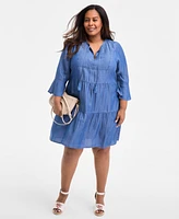 Style & Co Plus Split-Neck Tiered Flutter-Sleeve Dress, Exclusively at Macy's