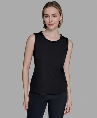 Karl Lagerfeld Paris Women's Braided-Trim Sleeveless Top