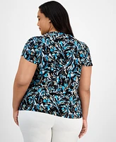 Ak Anne Klein Plus Printed Tulip-Sleeve Blouse
