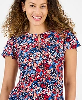 Jones New York Petite Floral-Print Keyhole-Neckline Top