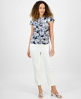 Jones New York Petite Botanical-Print Keyhole Top