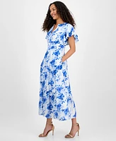 julia jordan Women's Printed Ruffle-Sleeve Midi Dress