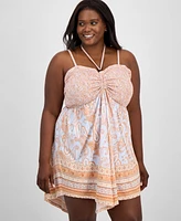 Madden Girl Trendy Plus Smocked Handkerchief-Hem Dress