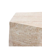 LuxenHome Outdoor Accent Side Table, 18'' Travertine-Style Irregular Textured Cement Patio End Table