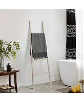 LuxenHome Rustic Birch Wood 4-Rung Blanket Ladder