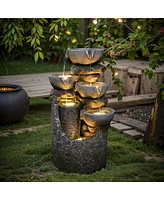 LuxenHome Gray 4-Bowl and 5-Tier 2.1-Feet Tall Outdoor Polyresin Fountain with Lights