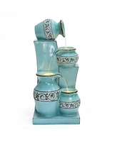 LuxenHome Light Blue 4-Tier Ornate Jugs 2.5-Feet Tall Outdoor Polyresin Fountain with Lights