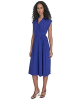 Calvin Klein Petite Surplice-Neck Gauze Midi Dress