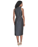 Calvin Klein Women's Belted Denim Faux-Wrap Dress