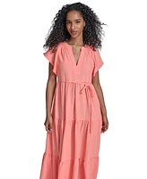 Calvin Klein Women's Split-Neck Tiered Maxi Dress