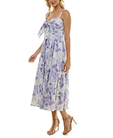 Taylor Women's Floral-Print Tie-Bodice Smocked-Back Dress