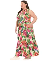 London Times Plus Ruffled-Trim Tiered Maxi Dress