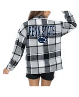 Gameday Couture Women's Grey Penn State Nittany Lions Long Sleeve Brushed Plaid Button-Up Overshirt Jacket