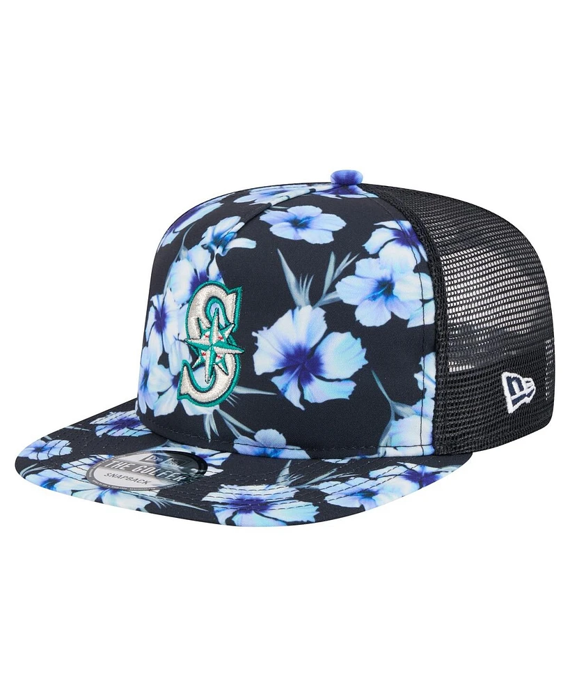 New Era Men's Navy Seattle Mariners Adventure Pattern Golfer Trucker Snapback Hat