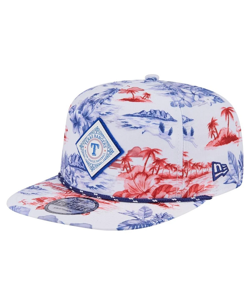 New Era Men's White Texas Rangers Printed Island Golfer Snapback Hat