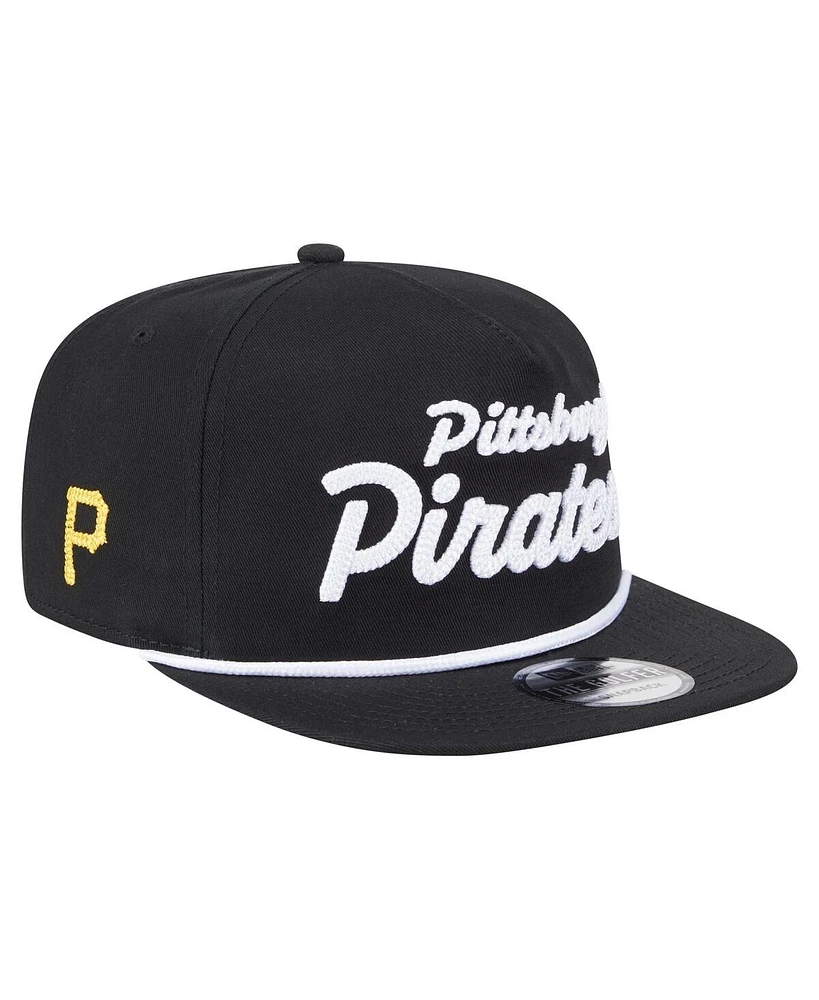 New Era Men's Black Pittsburgh Pirates Team Text Golfer Snapback Hat