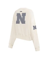 Pro Standard Women's Cream Nebraska Huskers French Terry Boxy Cropped Pullover Crewneck T-Shirt