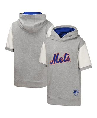 Outerstuff Big Boys and Girls Heather Gray New York Mets Line Up Short Sleeve Pullover Hoodie