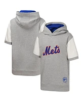 Outerstuff Big Boys and Girls Heather Gray New York Mets Line Up Short Sleeve Pullover Hoodie