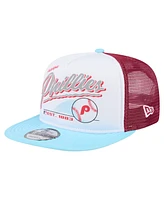 New Era Men's White/Light Blue Philadelphia Phillies Retro Script Trucker 9FIFTY Snapback Hat