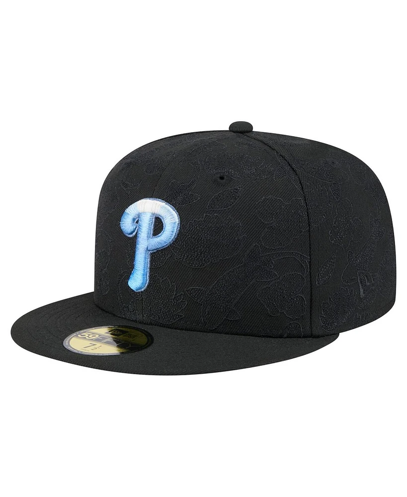 New Era Men's Black Philadelphia Phillies Tonal Koi 59FIFTY Fitted Hat