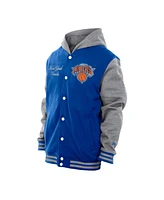 New Era Men's Blue York Knicks Throwback Prep Chenille Full-Snap Hooded Varsity Jacket