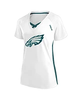 Fanatics Women's White Philadelphia Eagles Plus Glitter Lace-Up V- Neck T-Shirt