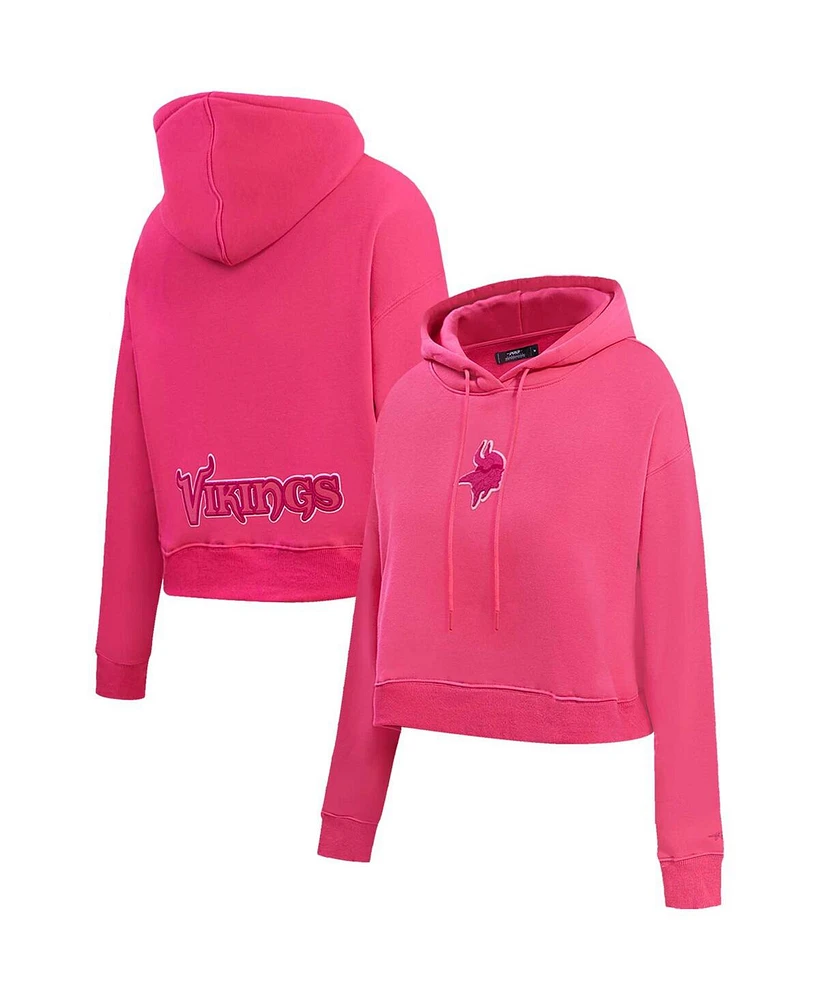 Pro Standard Women's Pink Minnesota Vikings Triple Pink Cropped Fleece Pullover Hoodie