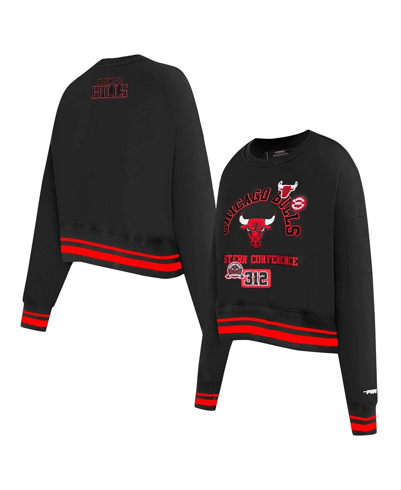 Pro Standard Women's Black Chicago Bulls Area Code Cropped Pullover Sweatshirt