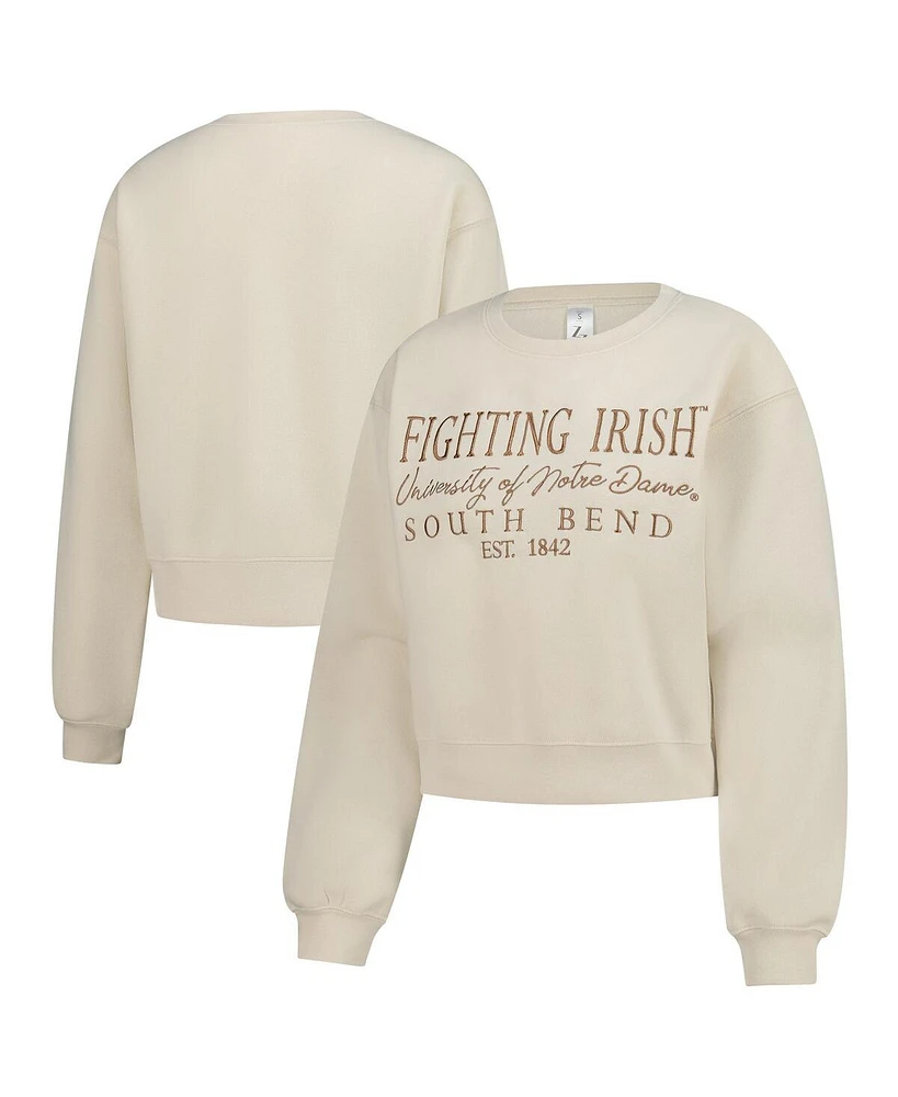 ZooZatz Women's Sand Notre Dame Fighting Irish Cropped Crewneck Sweatshirt