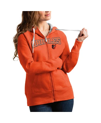 Antigua Women's Orange Baltimore Orioles Team Logo Victory Full-Zip Hoodie