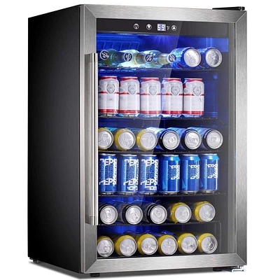 Cowsar Wine Cooler 37 Bottle Freestanding Fridge with Stainless Steel Reversible Glass Door, 145 Can Beverage Refrigerator Quiet Compressor for Home K