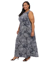 London Times Plus Keyhole-Neck Sleeveless Maxi Dress