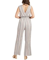 Bcx Juniors' Striped Surplice-Neck Sleeveless Jumpsuit