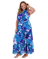 London Times Plus V-Neck Sleeveless Maxi Dress