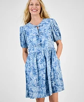 Nautica Jeans Women's Palm-Print Bow-Trim Dress