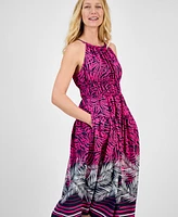 Nautica Jeans Women's Palm-Print Halter Midi Dress