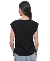 Dkny Jeans Petite Cotton Ruched Side-Tie Sleeveless Tee