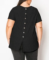 Coin 1804 Plus Spiral Wave Texture Short Sleeve Button Back Top