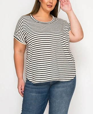 Coin 1804 Plus Cotton Stripe Dolman Short Sleeve Top