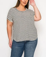 Coin 1804 Plus Cotton Stripe Dolman Short Sleeve Top