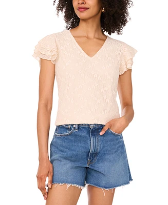 Vince Camuto Women's Ruffled-Sleeve V-Neck Lace Top
