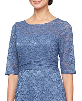 Sl Fashions Women's Glitter-Lace Elbow-Sleeve A-Line Dress