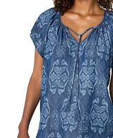 Liverpool Los Angeles Petite Flutter-Sleeve Tie-Front Woven Top