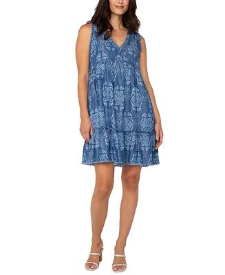 Liverpool Los Angeles Petite Printed Frayed Dress