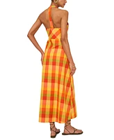 1.state Women's Plaid Halter-Neck Maxi Dress