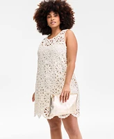 On 34th Trendy Plus Crochet Scallop-Hem Shift Dress, Exclusively at Macy's