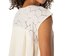 Liverpool Los Angeles Women's Cotton Eyelet-Yoke Gauze Top