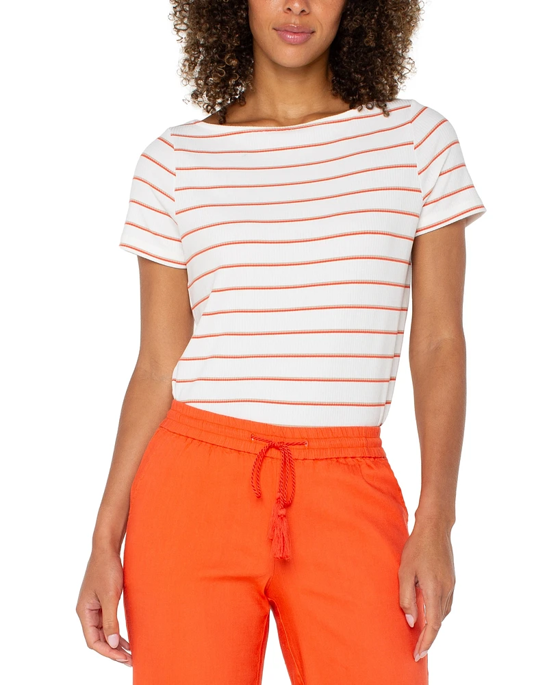 Liverpool Los Angeles Women's Striped Boat-Neck T-Shirt