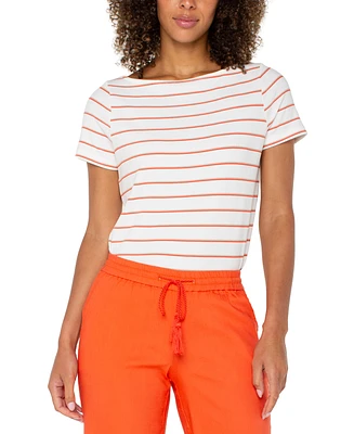 Liverpool Los Angeles Women's Striped Boat-Neck T-Shirt